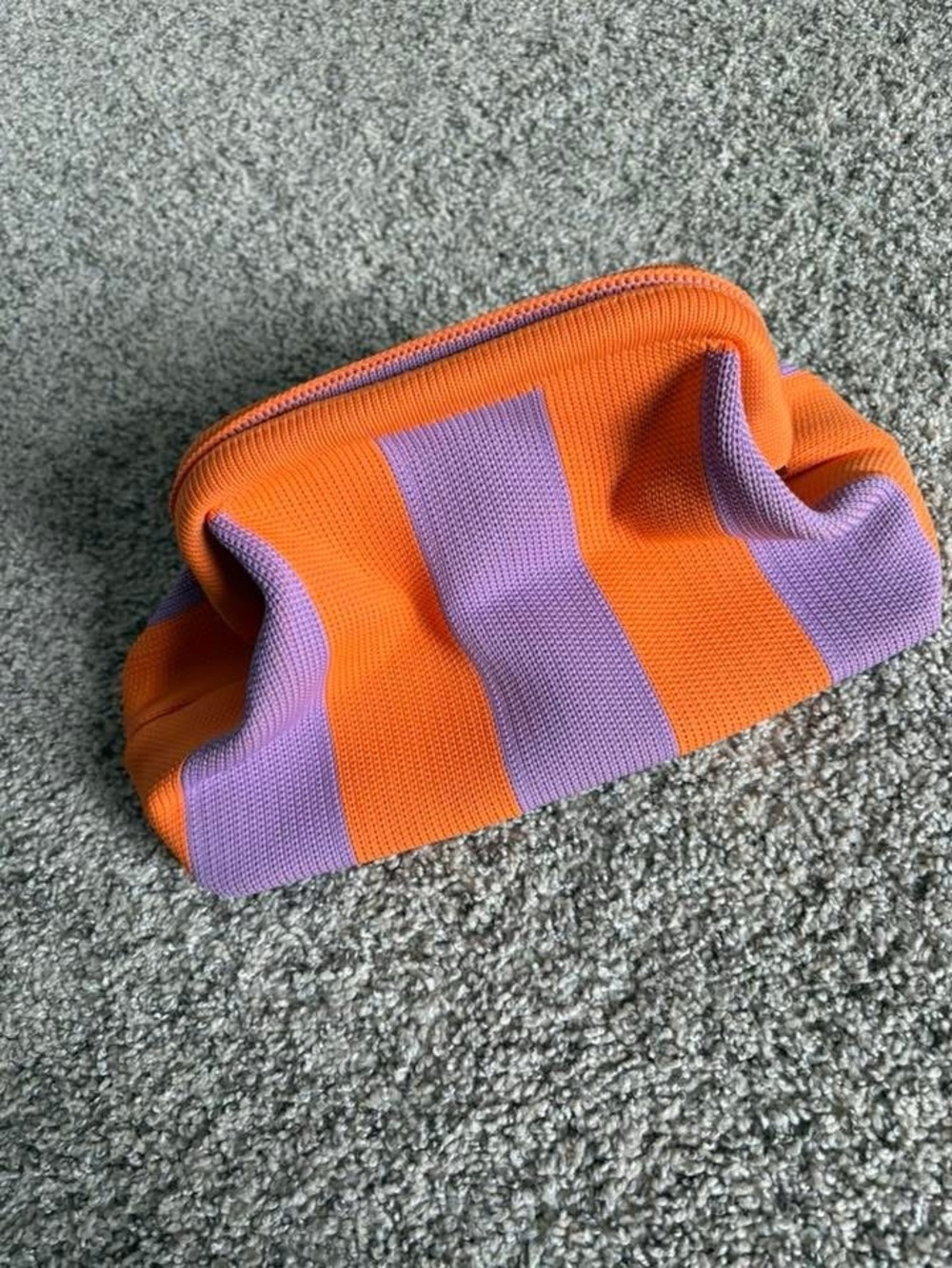 Striped Knit Cosmetic Pouch in Orange & Lavender
